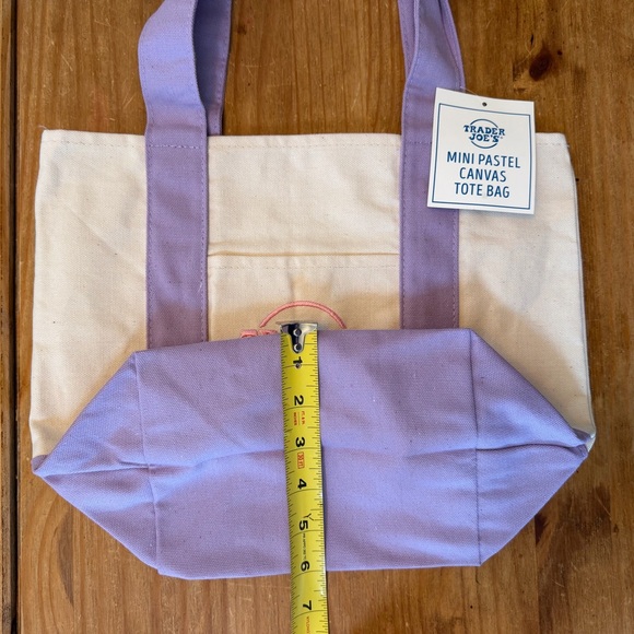 MINI NWT Trader Joe’s Mini Canvas Reusable Tote Bag - Cream with Lavender Straps - Picture 6 of 9